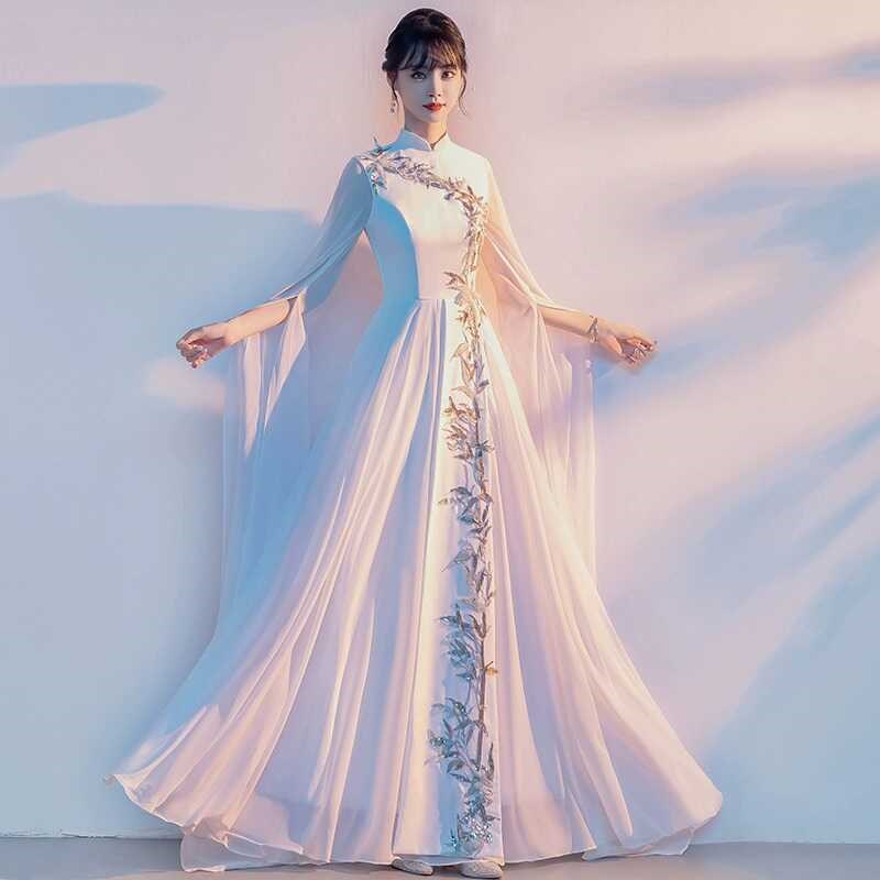 中国风古筝演出服女成人艺考演奏比赛礼服飘逸仙气长裙大合唱服装