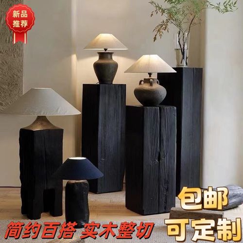 碳化根雕凳子复古原木方形木墩子民宿酒店花架摆件艺术玄关侘寂风