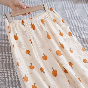 纯棉双层纱布睡裤 空调房泡泡纱长裤女 春夏季薄款邹邹布家居裤子