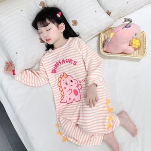 女童连体睡衣宝宝全棉长袖防着凉睡袋婴儿家居服女孩儿童秋季爬服