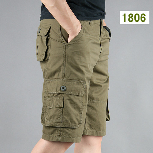 大码纯棉休闲短裤男士宽松七分中裤夏季薄款工装马裤沙滩五分裤子