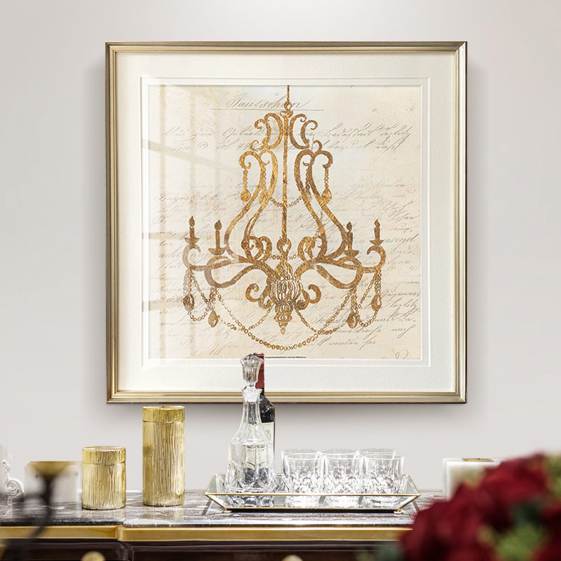 简约美式客厅壁画静书房壁画轻奢玄关画法式沙发壁画物金色吊灯