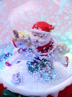 耶诞节发光水晶球耶诞木马雪人老人音乐盒玻璃球桌面摆件礼物女孩