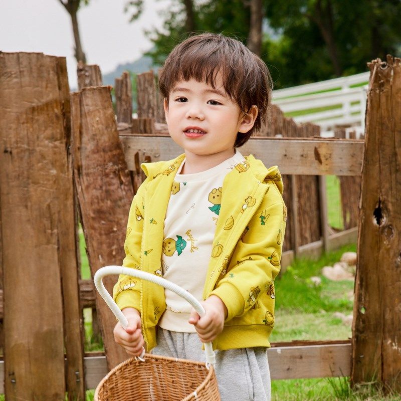 男生女生童装2024春秋款婴小童上衣儿童休闲男童宝宝针织连帽外套