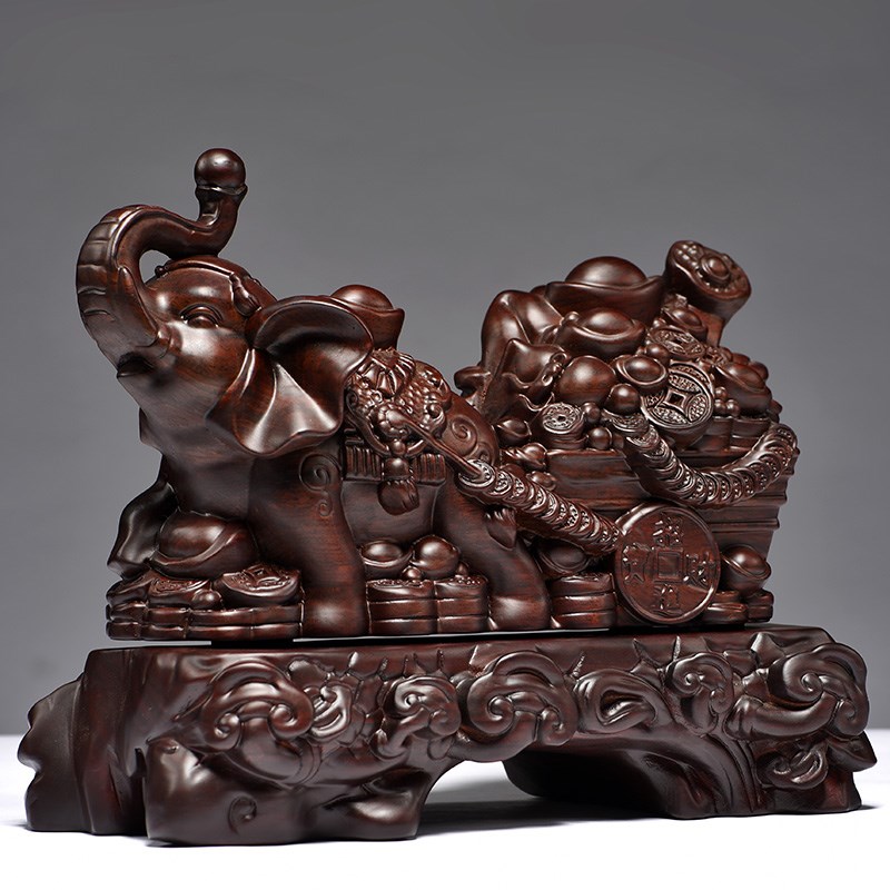 黑檀木雕大象摆饰实木质雕刻大象中式家居饰品酒柜办公桌送礼摆设