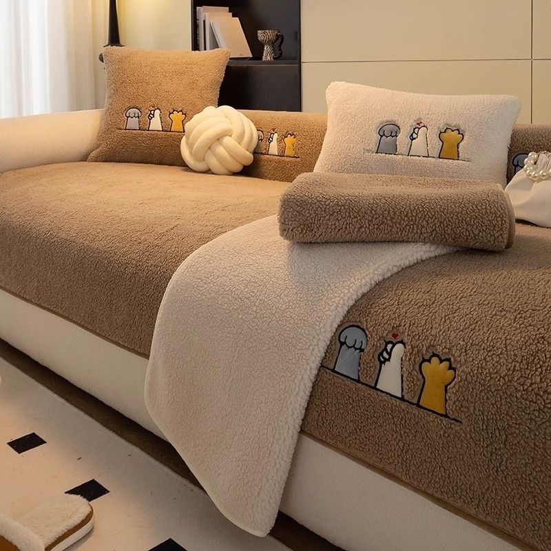 羊羔毛绒沙发垫秋冬款加厚2024新款坐垫子四季通用全包沙发套罩巾,居家布艺,沙发垫,淘宝优惠券,粉丝福利购,淘宝优惠卷