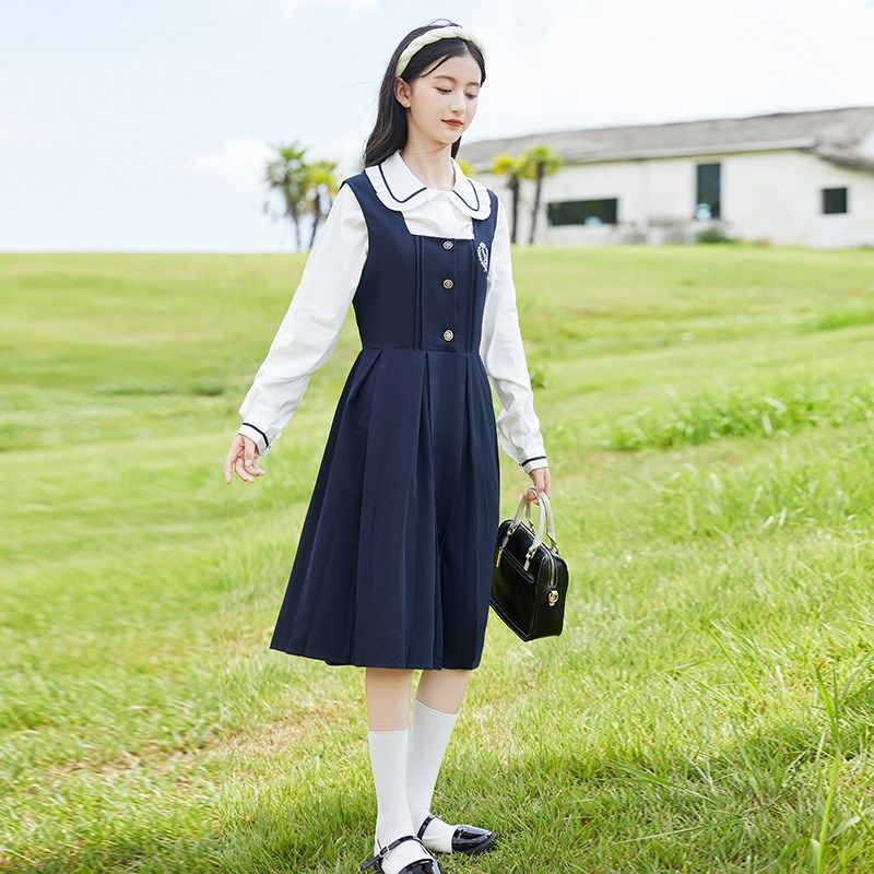 女大童春秋款连衣裙儿童洋气春装初中学生背带裙子女童学院风套装