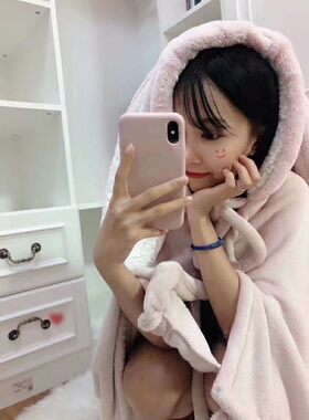 长耳朵兔子秋冬季可爱保暖懒人毛绒毯子珊瑚绒斗篷午休毯披风睡衣
