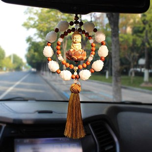 黄杨木佛汽车观音挂件挂饰后视镜平安车挂吊坠莲花挂件车载装饰品
