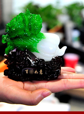 玉白菜摆件大号小号金蟾家居玄关装饰工艺品办公室店铺开业礼品