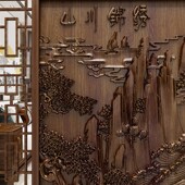 中式 镂空实木雕花屏风隔断客厅酒店大堂影壁办公室背景墙浮雕座屏