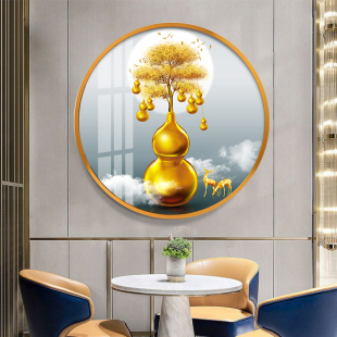 五福临门新中式 饰画走廊尽头玄关圆形画餐厅背景墙葫芦挂画 客厅装