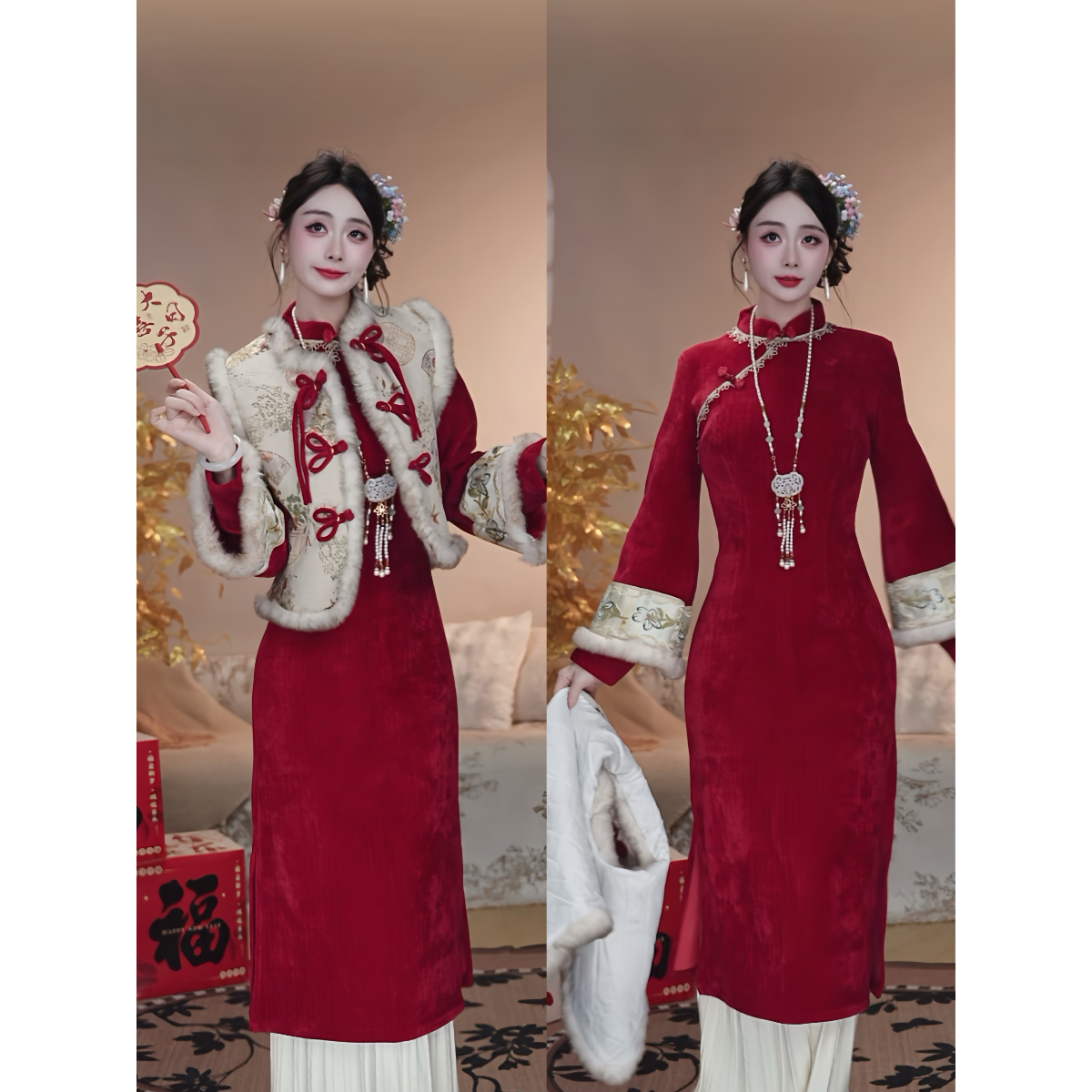 【满鸿福-加绒】潇夫人自制新中式改良旗袍马甲连衣裙国风复古套�