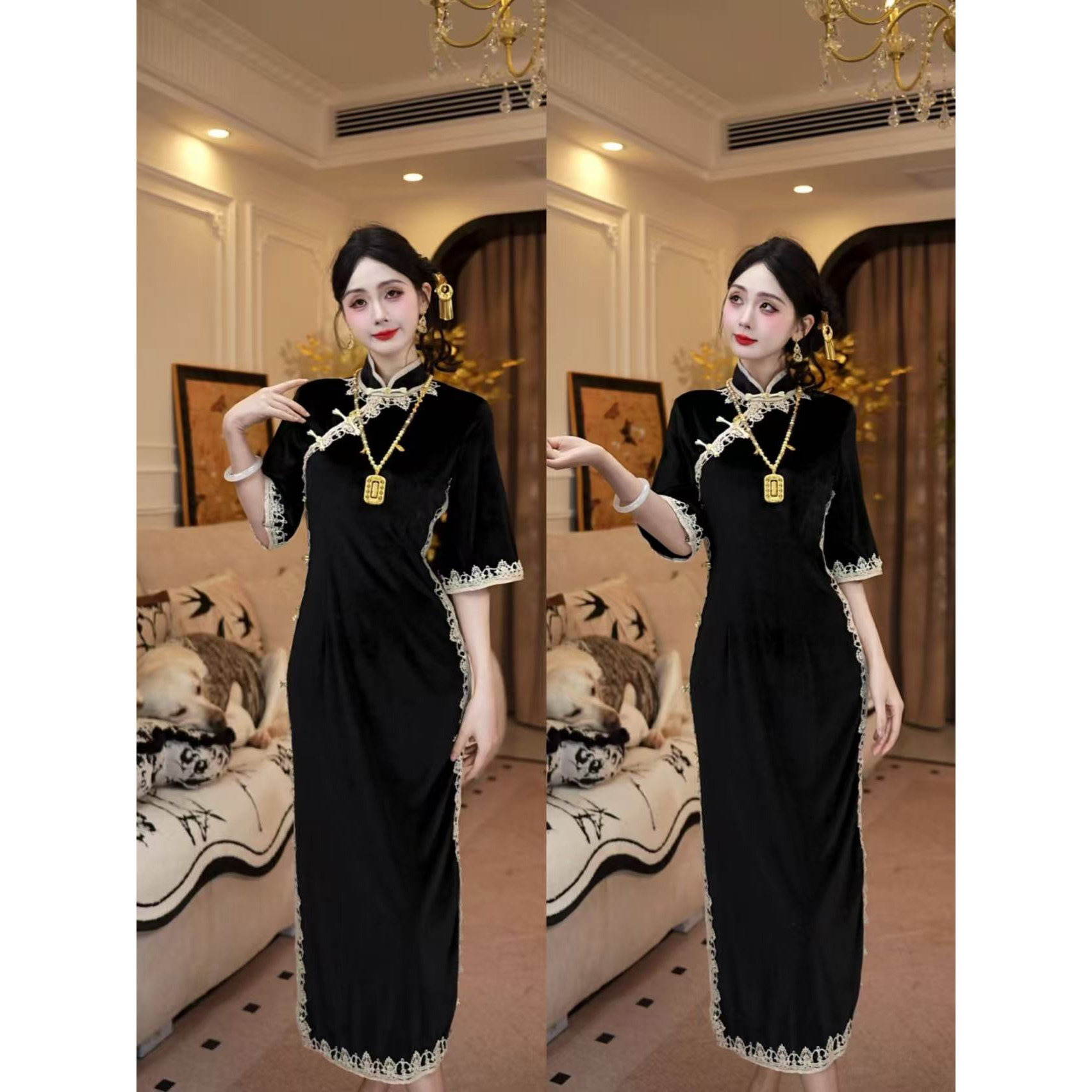 【东方丝蕴-单里薄款】潇夫人自制新中式复古倒大袖改良旗袍连衣�