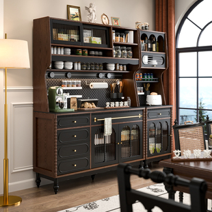 小尺寸超薄轻奢高级感 中古风实木客厅餐边柜靠墙一体储物柜美法式