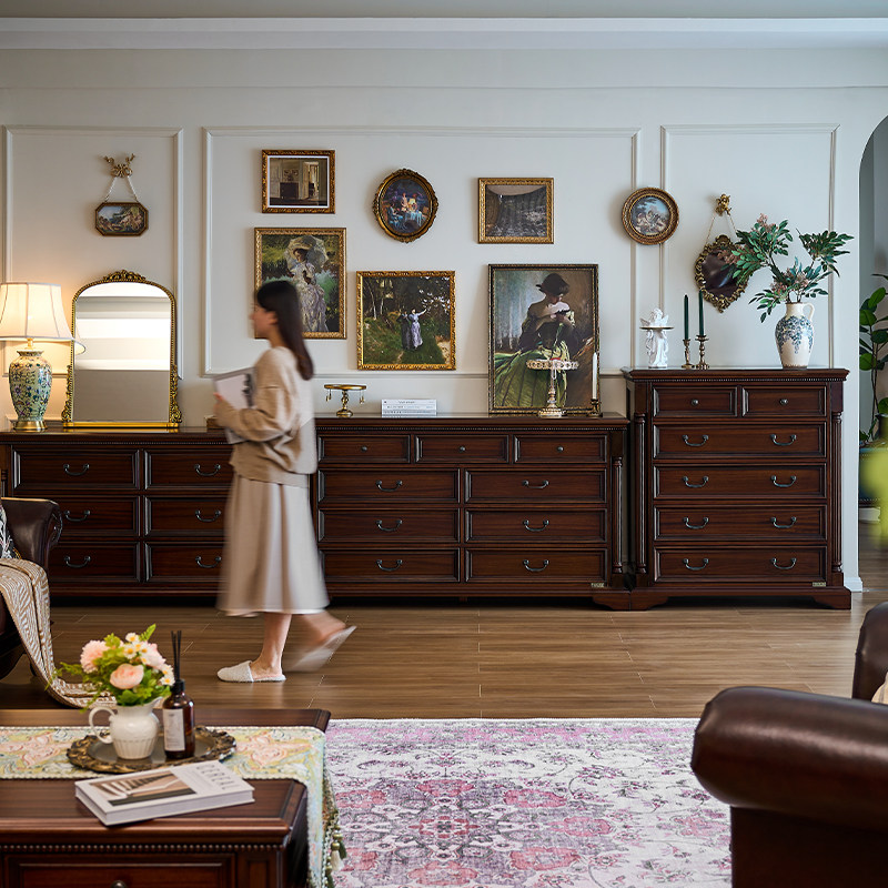 美式轻奢复古全实木九斗柜客厅靠墙六抽屉柜主卧室床尾储物收纳柜