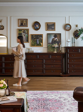 美式轻奢复古全实木九斗柜客厅靠墙六抽屉柜主卧室床尾储物收纳柜