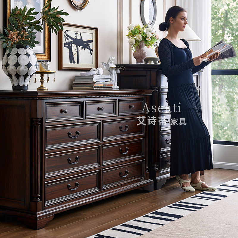 艾诗蒂美式轻奢复古胡桃木斗柜