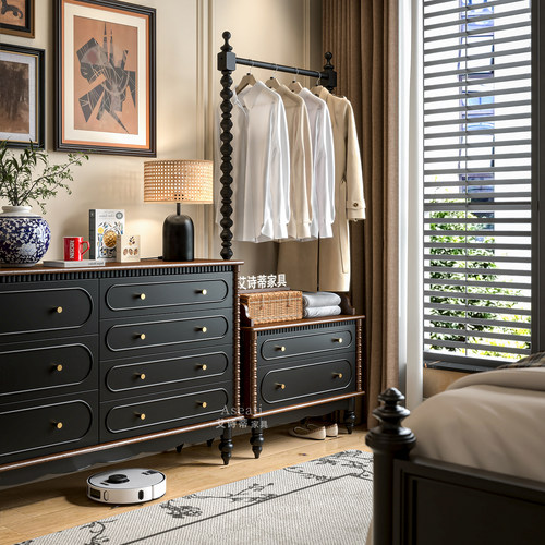 艾诗蒂中古法式风格床头柜挂衣架