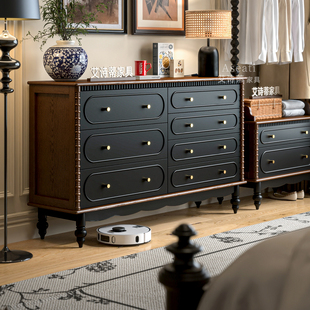 法式中古风全实木斗柜主卧室美式家具床头床尾组合收纳储物抽屉柜