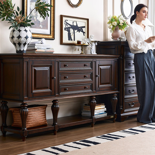 艾诗蒂美式复古胡桃木收纳玄关柜