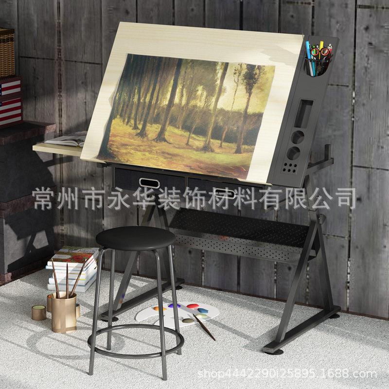 可升降书画绘图桌画图画案美术制图绘图桌美式书桌油画台桌子图片