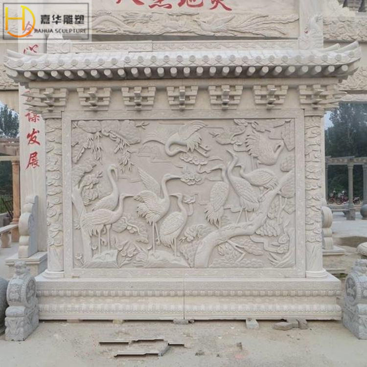 大理石汉白玉石雕浮雕仿古动物浮雕云中仙鹤庭院墙壁摆件可定做