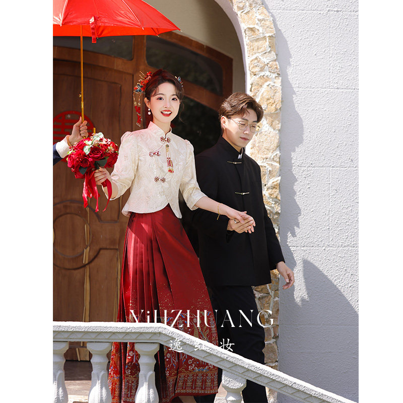 速发酒红2新娘敬结服20色4新款中式订婚马面裙套装夏季酒婚礼服高