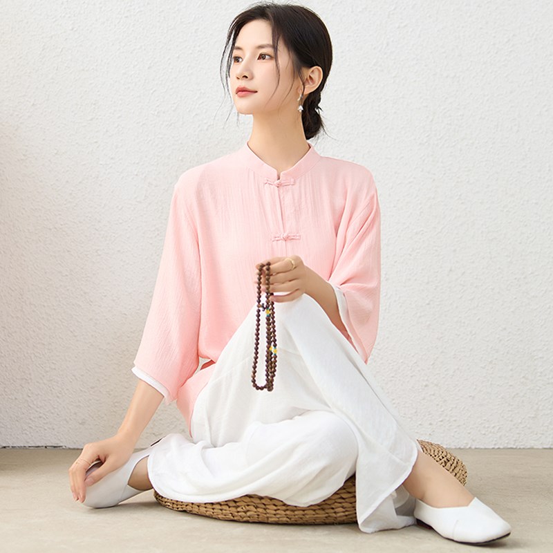 速发盘扣居士服道服汉服装唐装太极服中国风佛系打坐茶艺师禅服套