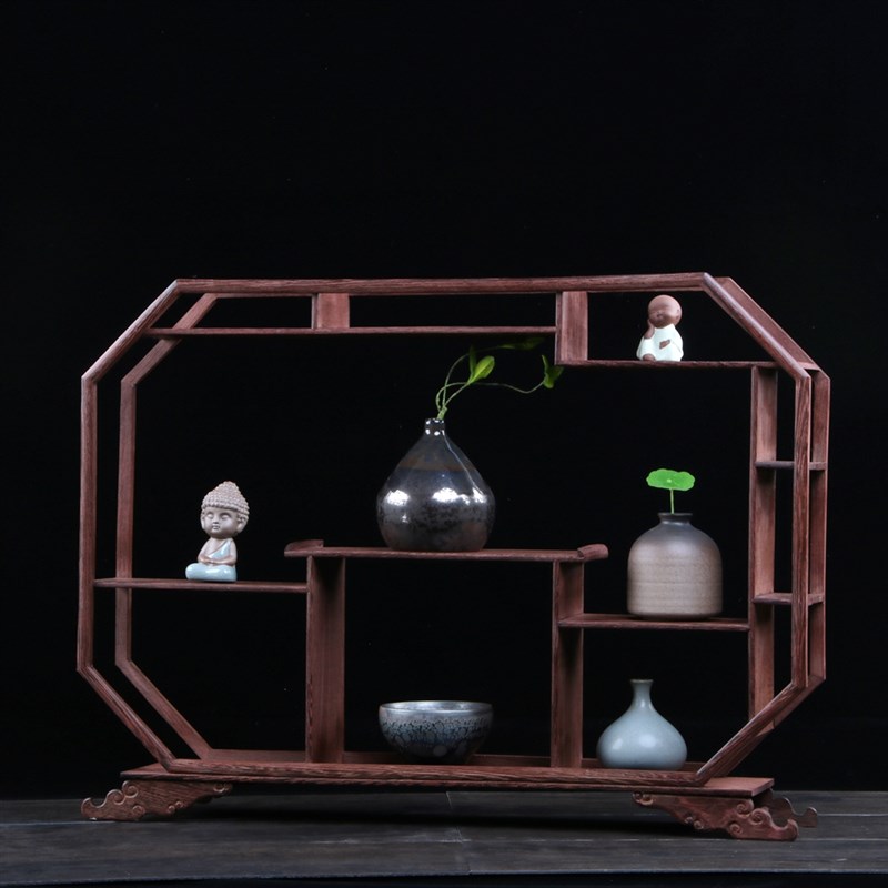 速发实木紫砂壶架子茶具架置物架小博古架鸡翅木多宝阁中式展示架