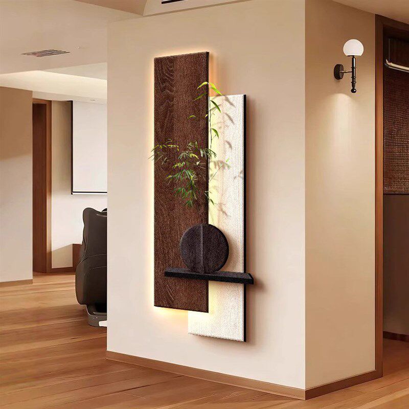 速发风玄关装饰画入户正对门带灯壁画创意绿植走廊过道高级感挂画