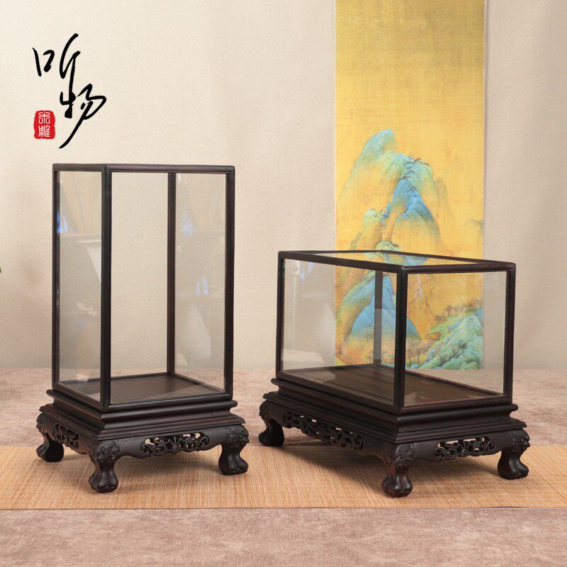 速发红木紫檀文玩花瓶工艺品摆件玻璃罩观音佛像透明防尘罩子展示