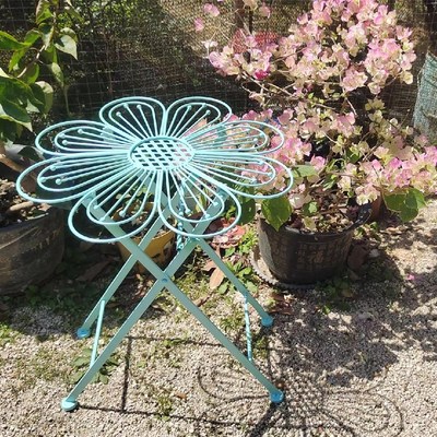 速发复古折旧铁艺做叠太花朵桌小花架桌置物架户外迷你小桌花瓣凳