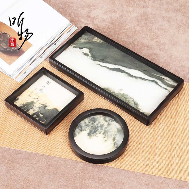 速发紫光檀实木云石茶壶底座壶承隔热垫文玩托盘盆景香炉展示长方