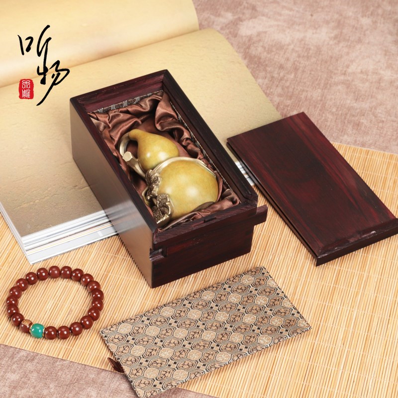 速发实木大叶紫檀机关盒紫光檀嵌银丝独板砚台盒茶包装核桃文玩鲁