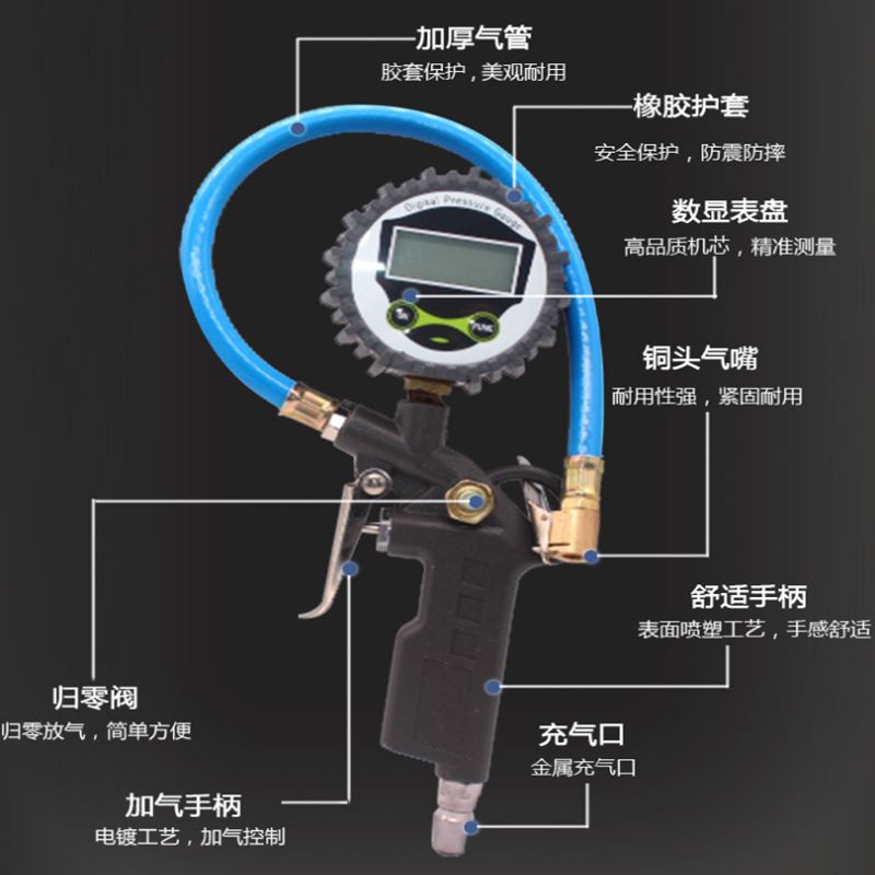速发。胎压计汽压表高精度气充带头气车压监测器计数显加气表打气