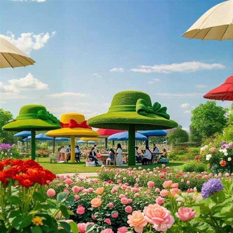 速发巨型草帽绿雕大景观花海民宿景区景观小品网红拍照打卡藤编
