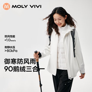 魔力薇薇小蛮腰鹅绒羽绒服女2025冬季新款防风防水三合一软壳外套