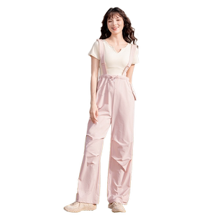MOLYVIVI背带防晒裤女冰丝裤防紫外线新款直筒工装裤2024夏季薄款