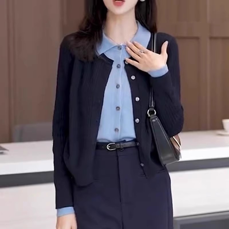 韩版气质圆领针织毛衣外套女春季大尺码微胖mm设计感减龄宽松上衣