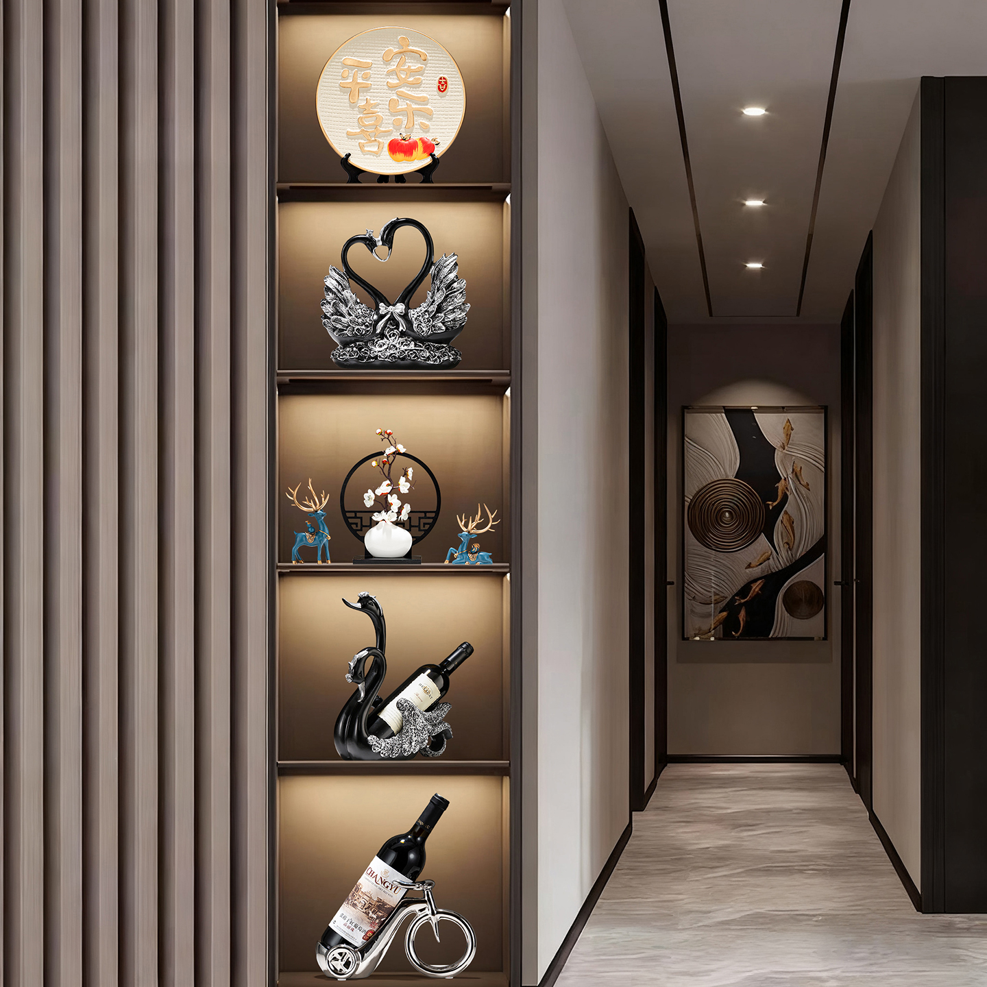 客厅玻璃展示柜装饰品摆件组合套装电视柜旁边柜子轻奢高档高级感