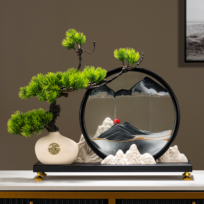 迎客松新中式客厅摆件高端大气上档次家俱角几电视柜流沙画 画装