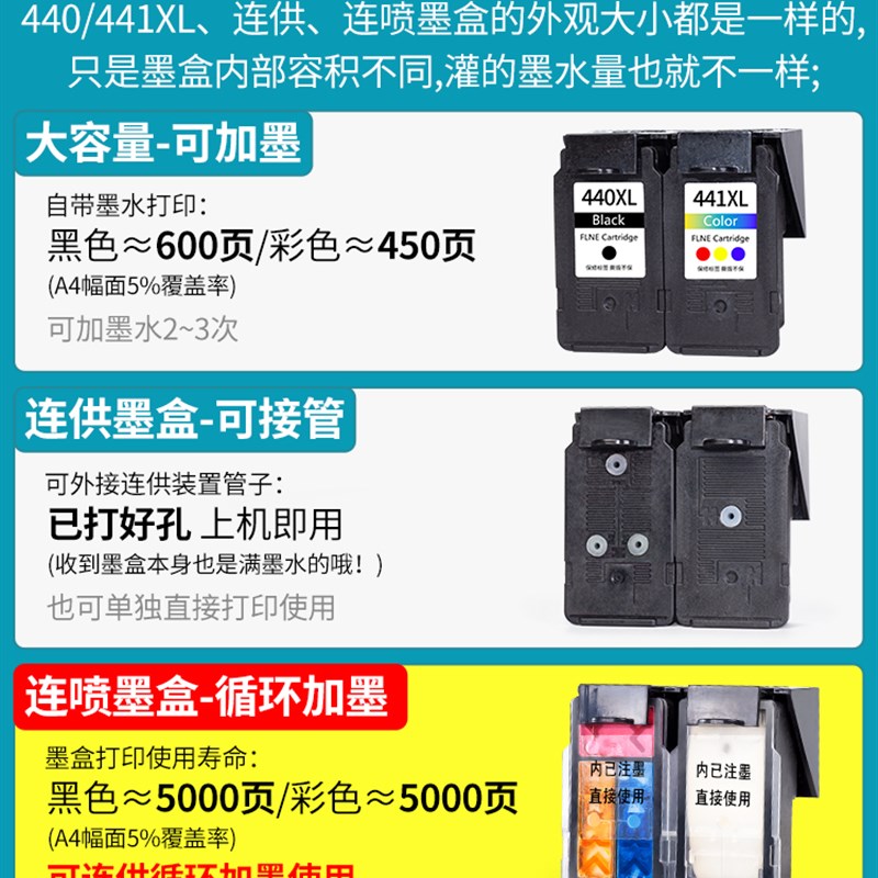 佳能PG440墨盒CL441适用TS5140 MX378 514 524 534 374 434 MG364