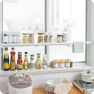 窗台伸缩置物架厨房卫生间夹缝伸缩杆分层隔板架阳台窗外收纳架