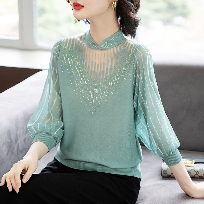 中年妈妈春装上衣时尚针织小衫七分袖中老年女T恤洋气40岁显年轻
