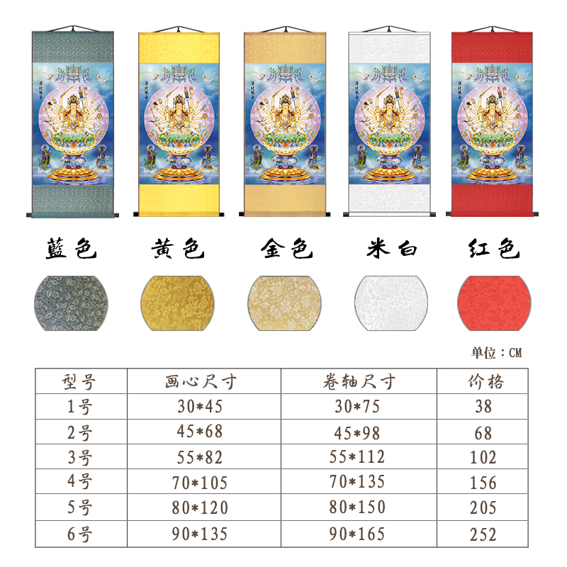 准提菩萨观音菩萨画像卷轴挂画神像供奉家用观世音佛像准提佛母图