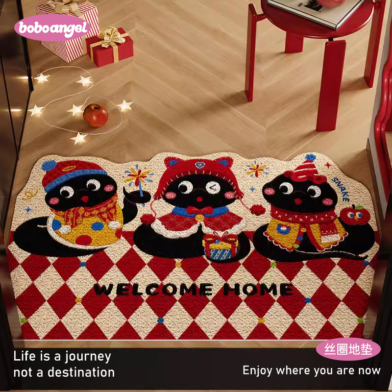 萌蛇贺岁丝圈地垫入户门垫