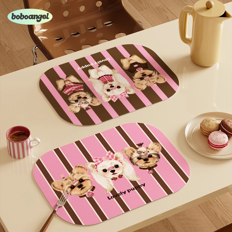 萌宠派对复古条纹餐垫防水防油免洗ins风隔热垫厨房pvc皮革餐桌垫,居家布艺,餐垫,淘宝优惠券,粉丝福利购,淘宝优惠卷