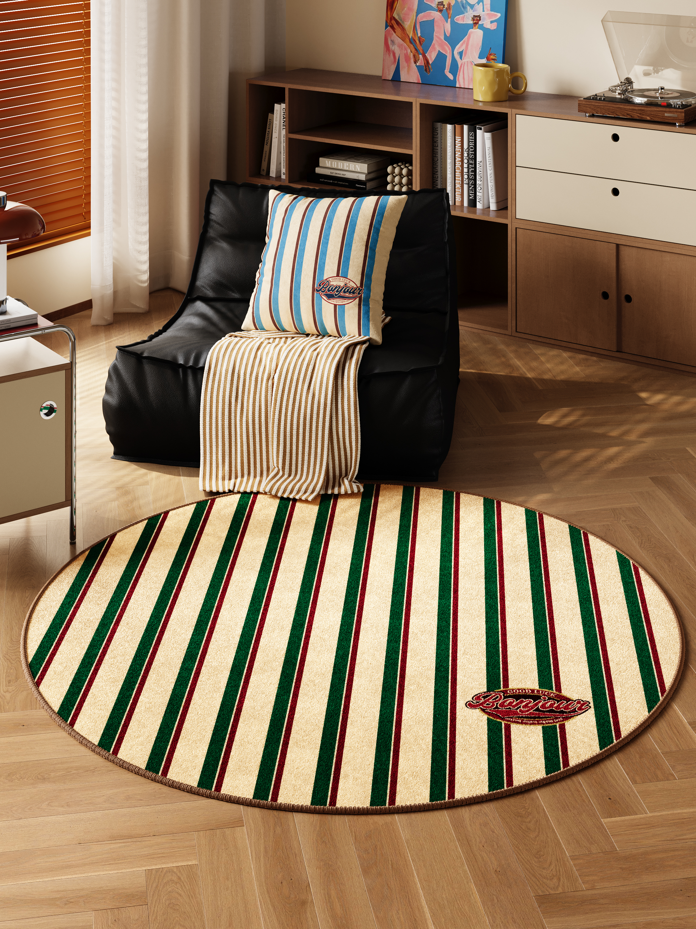 Pur海岸地毯客厅中叶风格的餐桌转椅圆形全地垫定制卧室床边地垫