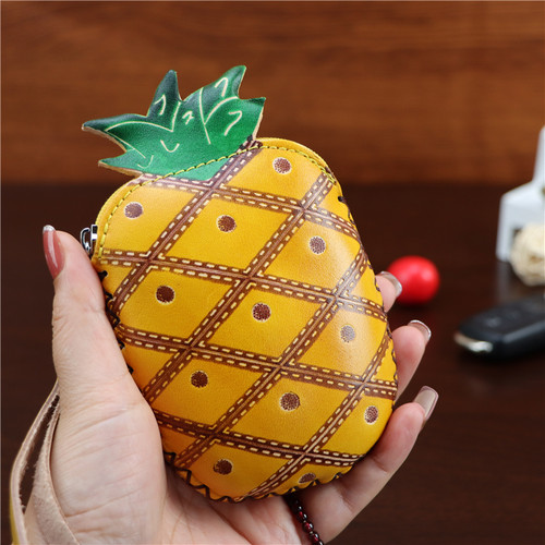头层牛皮创意菠萝手拿零钱包